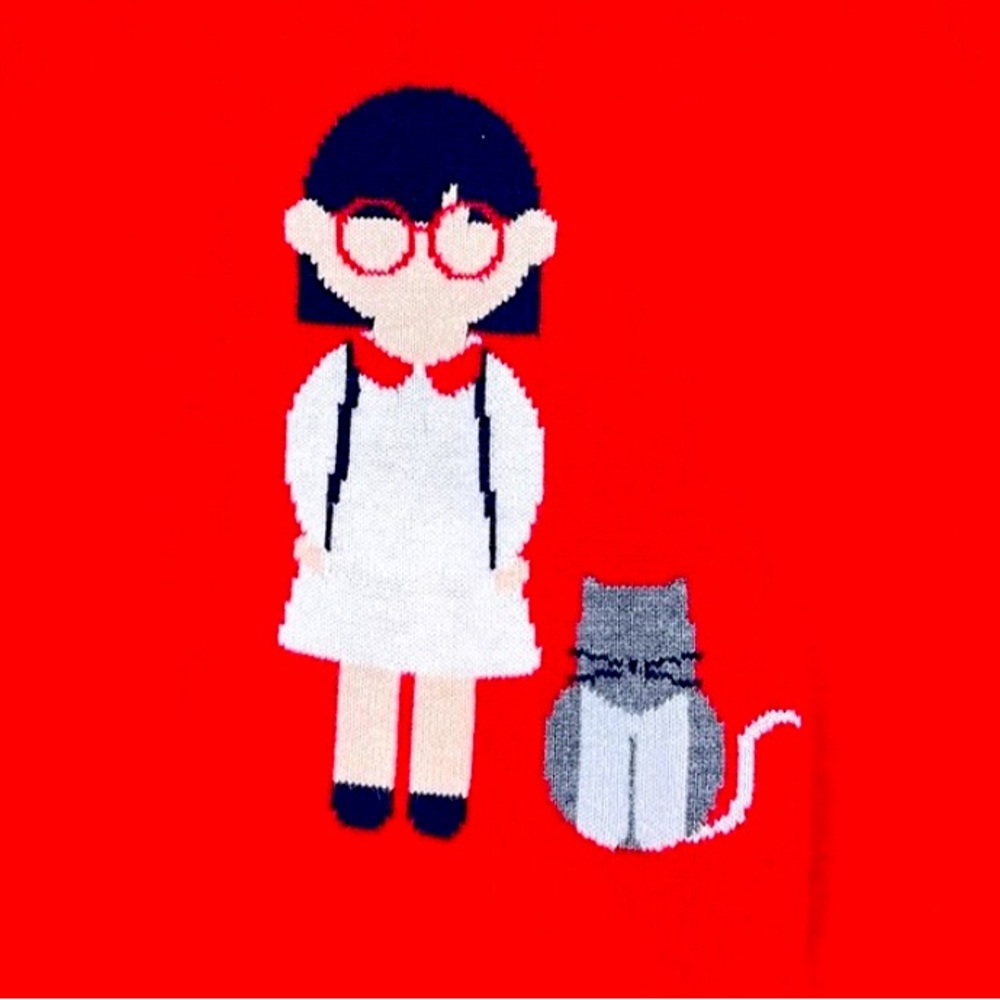 Jacadi Paris Girl And Her Cat Long Sleeve Pull-Over Sweater Size 8A Girls